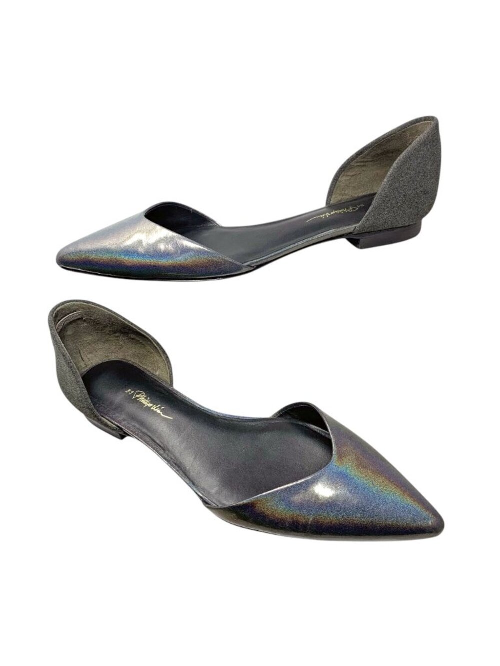 3.1‎ Phillip Lim Devon Iridescent Leather Gray Suede D'Orsay Flats